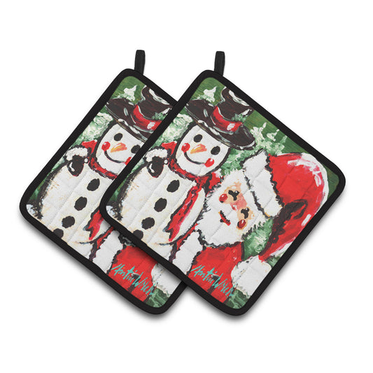 Carolines Treasures MW1167PTHD Friends Snowman and Santa Claus Pair of Pot Holders , 7.5HX7.5W, multicolor