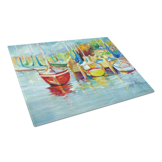 Caroline's Treasures On the Dock Sailboats Glass Cutting Board Large