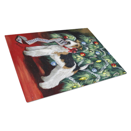 Carolines Treasures PPP3092LCB Fox Terrier Christmas Dear Santa Glass Cutting Board Large, 12H x 16W, multicolor