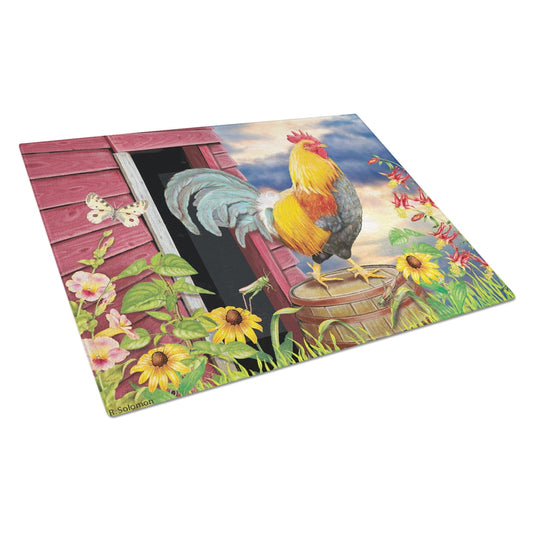 Carolines Treasures PRS4061LCB Rooster Barnyard Morning Glass Cutting Board Large, 12H x 16W, multicolor