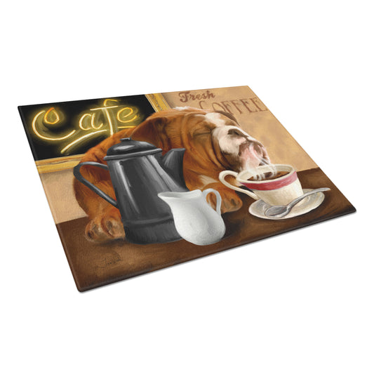 Carolines Treasures PTW2061LCB English Bulldog Morning Coffee Glass Cutting Board Large, 12H x 16W, multicolor