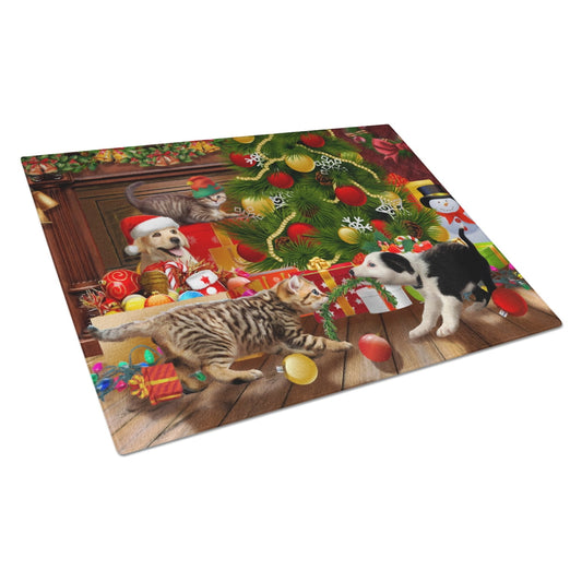 Carolines Treasures PTW2076LCB Holiday A Little Christmas Fun Yellow Lab Glass Cutting Board Large, 12H x 16W,