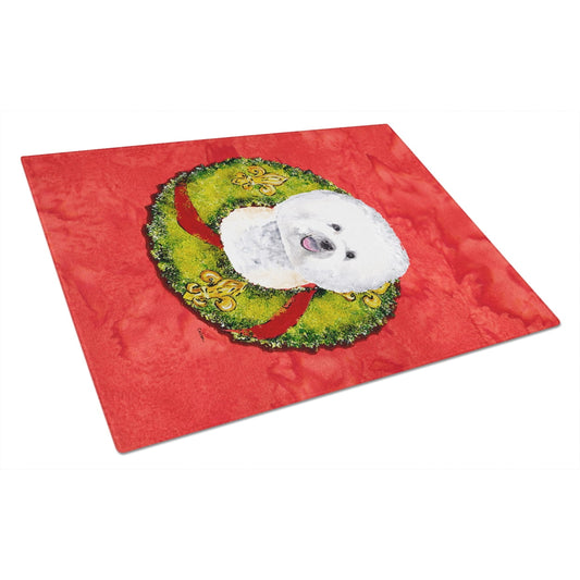 Carolines Treasures SC9093LCB Bichon Frise Christmas Wreath Glass Cutting Board Large, 12H x 16W, multicolor