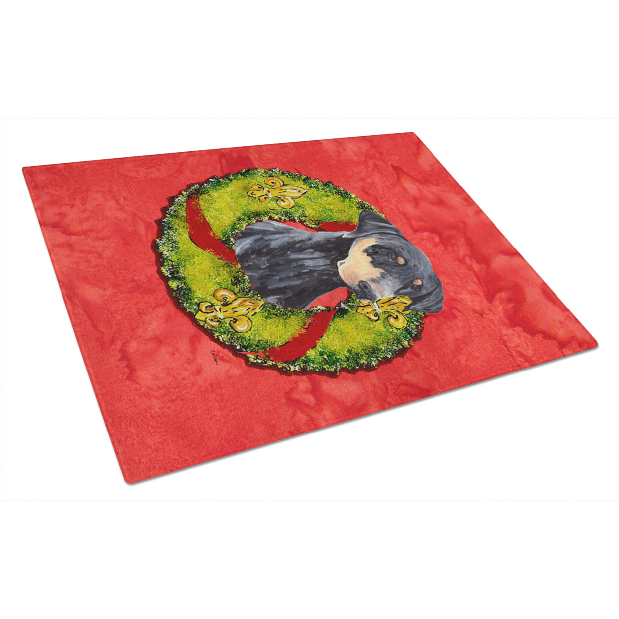 Carolines Treasures SC9106LCB Doberman Christmas Wreath Glass Cutting Board Large, 12H x 16W, multicolor