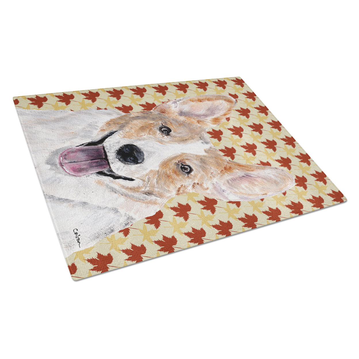 Carolines Treasures SC9672LCB Cardigan Corgi Fall Leaves Glass Cutting Board Large, 12H x 16W, multicolor