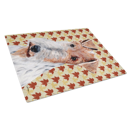 Carolines Treasures SC9676LCB Wire Fox Terrier Fall Leaves Glass Cutting Board Large, 12H x 16W, multicolor