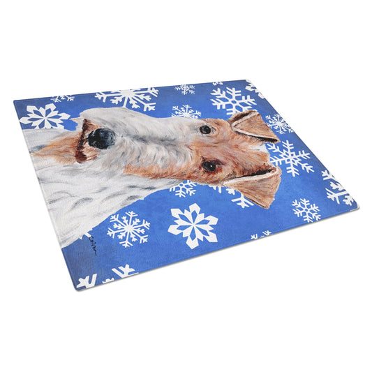 Carolines Treasures SC9772LCB Wire Fox Terrier Winter Snowflakes Glass Cutting Board Large, 12H x 16W, multicolor