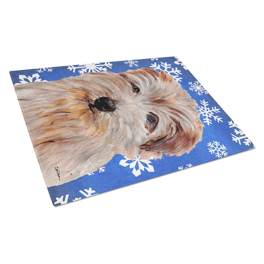 Carolines Treasures SC9784LCB Norfolk Terrier Winter Snowflakes Glass Cutting Board Large, 12H x 16W, multicolor