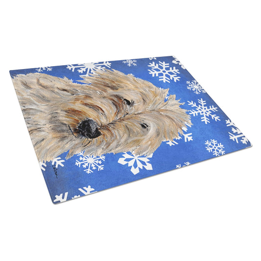 Carolines Treasures SC9787LCB Golden Doodle 2 Winter Snowflakes Glass Cutting Board Large, 12H x 16W, multicolor