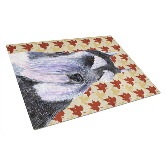 Carolines Treasures SS4379LCB Schnauzer Fall Leaves Portrait Glass Cutting Board Large, 12H x 16W, multicolor