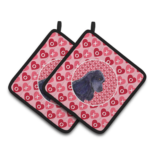 Carolines Treasures SS4471PTHD Black Cocker Spaniel Hearts Love Valentines Day Pair of Pot Holders, 7.5HX7.5W,