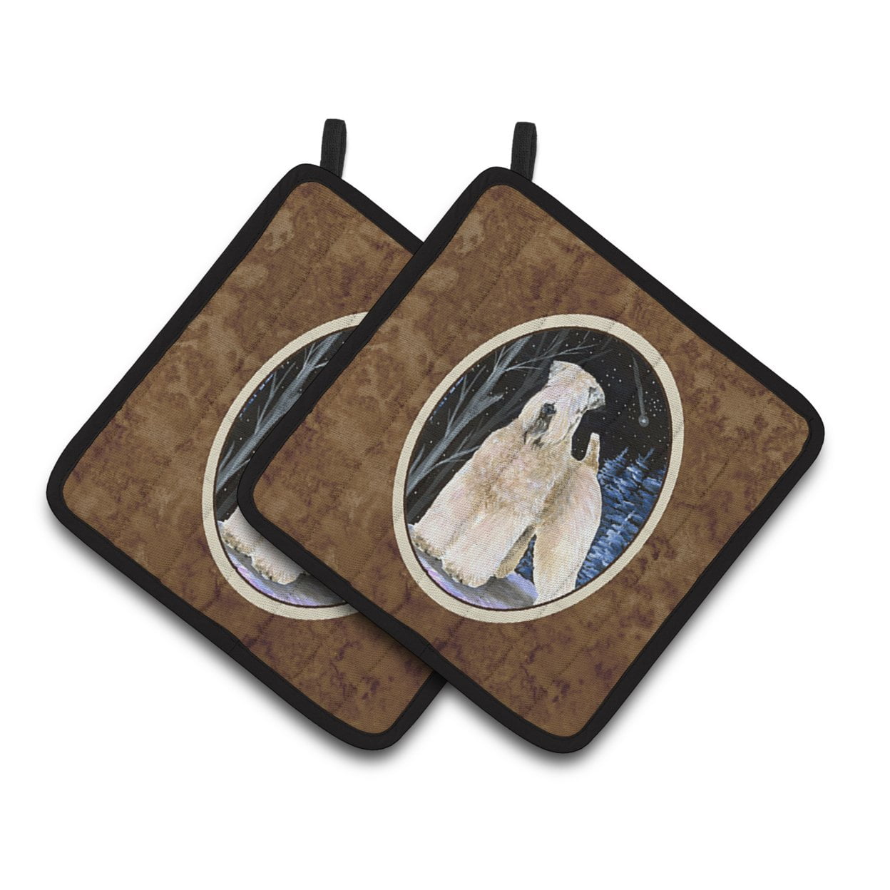Carolines Treasures SS8364PTHD Starry Night Wheaten Terrier Soft Coated Pair of Pot Holders 7.5HX7.5W multicolor