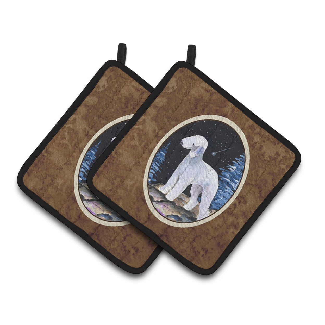 Carolines Treasures SS8455PTHD Starry Night Bedlington Terrier Pair of Pot Holders, 7.5HX7.5W, multicolor