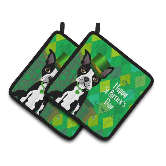 Carolines Treasures VHA3006PTHD St Patricks Day Boston Terrier Pair of Pot Holders, 7.5HX7.5W, multicolor