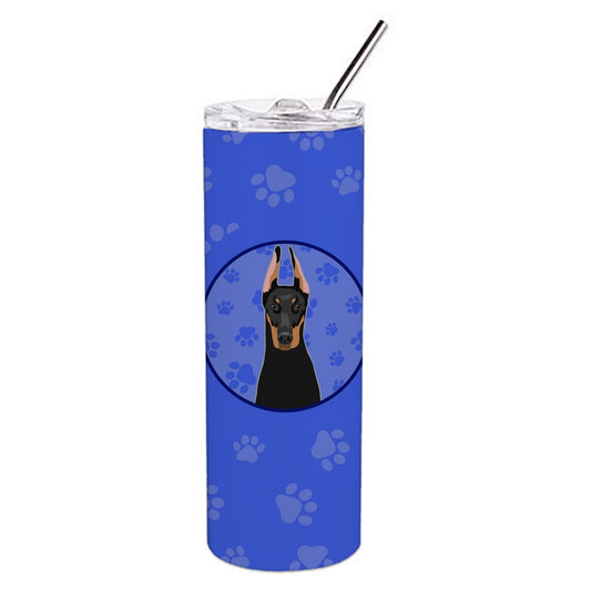 Doberman Pinscher Black and Rust Cropped Ears  Stainless Steel 20 oz Skinny Tumbler 3 in x 8.25 in