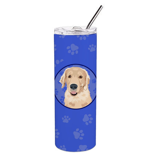 Carolines Treasures WDK1103TBL20 Golden Retriever Fawn Design2  Stainless Steel 20 oz Skinny Tumbler Blue 20 oz