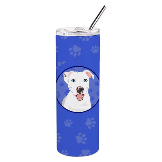 Carolines Treasures WDK1154TBL20 Pit Bull White Design1  Stainless Steel 20 oz Skinny Tumbler Blue 20 oz multicolor
