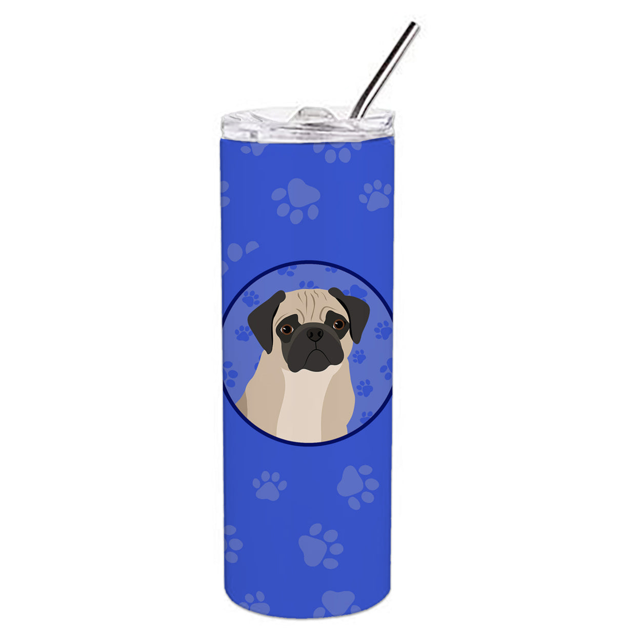 Carolines Treasures WDK1174TBL20 Pug Fawn Design3  Stainless Steel 20 oz Skinny Tumbler Blue 20 oz multicolor