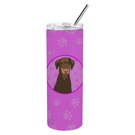 Carolines Treasures WDK1271TBL20 Doberman Pinscher Red and Rust Natural Ears Design2 Stainless Steel 20 oz Skinny
