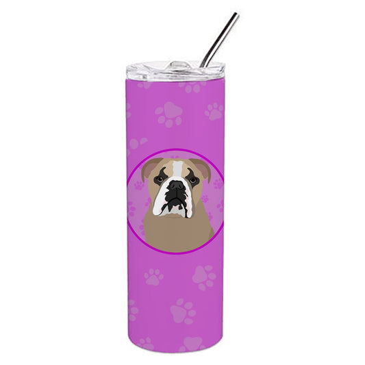English Bulldog Lilac Tricolor Stainless Steel 20 oz Skinny Tumbler 3 in x 8.25 in