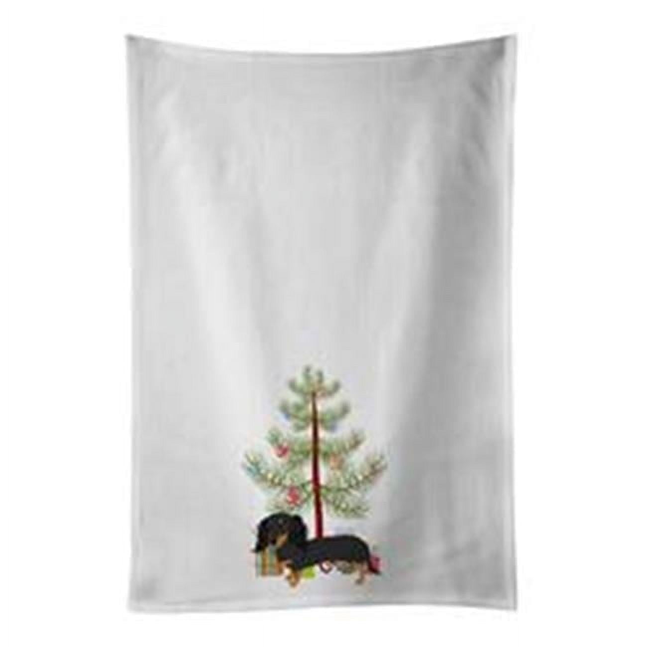 Carolines Treasures WDK2987WTKT 28 x 19 in. Unisex Dachshund Black & Tan No.2 Christmas White Dish Towels Kitchen Towel - Set of 2