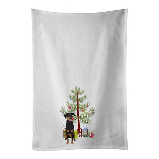 Carolines Treasures WDK2997WTKT 28 x 19 in. Unisex Doberman Pinscher Black & Rust Natural Ears No.1 Christmas White Dish Towels Kitchen Towel - Set of 2
