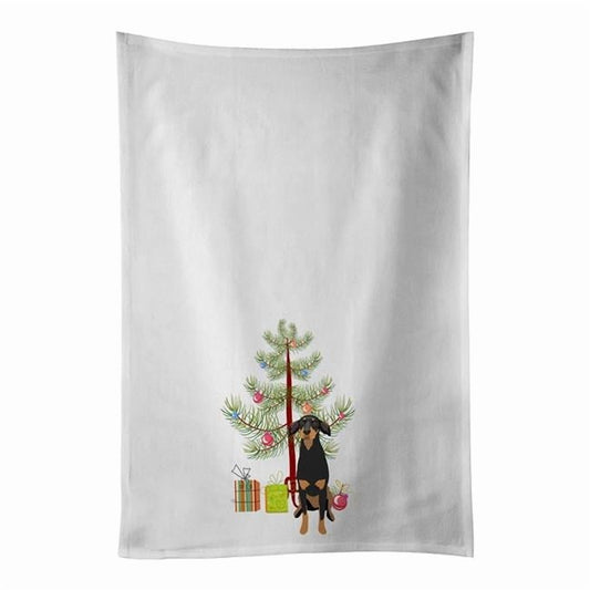 Carolines Treasures WDK2998WTKT 28 x 19 in. Unisex Doberman Pinscher Black & Rust Natural Ears No.2 Christmas White Dish Towels Kitchen Towel - Set of 2