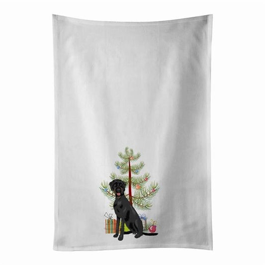 Carolines Treasures WDK3005WTKT 28 x 19 in. Unisex Doodle Black & Tan Christmas White Dish Towels Kitchen Towel - Set of 2