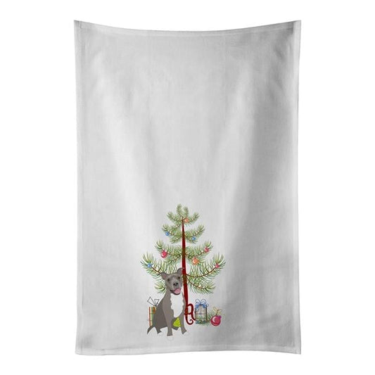 Carolines Treasures WDK3101WTKT 28 x 19 in. Unisex Pit Bull Blue No.1 Christmas White Dish Towels Kitchen Towel - Set of 2