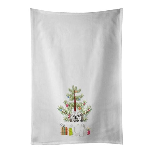Carolines Treasures WDK3179WTKT 28 x 19 in. Unisex Shih-Tzu Silver Gold & White No.1 Christmas White Dish Towels Kitchen Towel - Set of 2