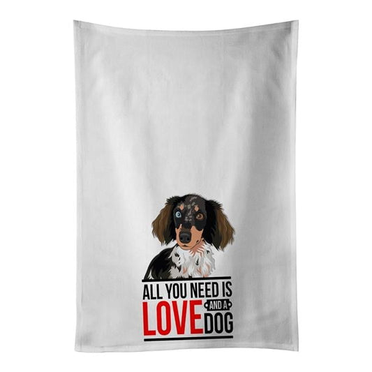 Dachshund Dapple #1 Juego de 2 PaÃ±os de Cocina Blancos de 19 x 28 Pulgadas