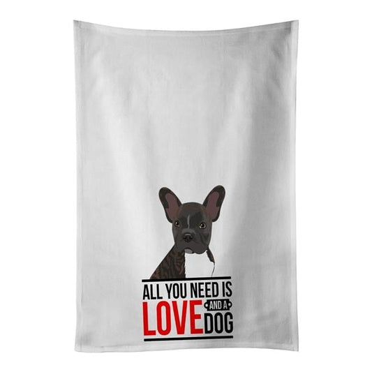 Carolines Treasures WDK3671WTKT 28 x 19 in. Unisex French Bulldog Brindle No.2 White Dish Towels Kitchen Towel - Set of 2