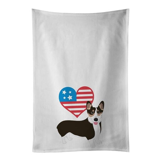 Carolines Treasures WDK4211WTKT 28 x 19 in. Unisex Pembroke Welsh Corgi Tricolor Black-Headed No.2 Patriotic White Dish Towels Kitchen Towel - Set of 2