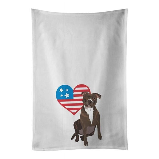 Carolines Treasures WDK4225WTKT 28 x 19 in. Unisex Pit Bull Brindle No.2 Patriotic White Dish Towels Kitchen Towel - Set of 2