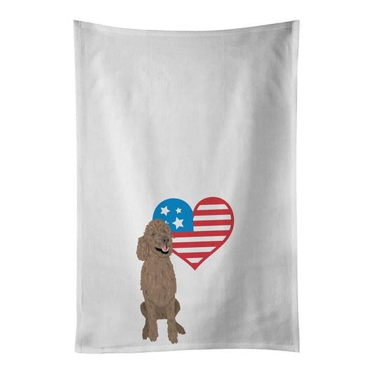 Carolines Treasures WDK4236WTKT 28 x 19 in. Unisex Poodle Standard Brown Patriotic White Dish Towels Kitchen Towel - Set of 2