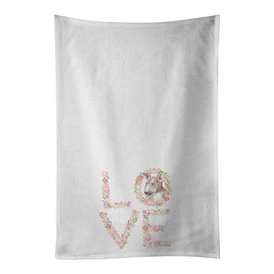 Carolines Treasures WDK4354WTKT 28 x 19 in. Unisex Bull Terrier No.2 Love White Dish Towels Kitchen Towel - Set of 2