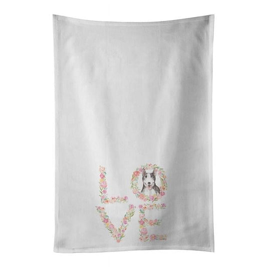 Carolines Treasures WDK4359WTKT 28 x 19 in. Unisex Bull Terrier No.7 Love White Dish Towels Kitchen Towel - Set of 2