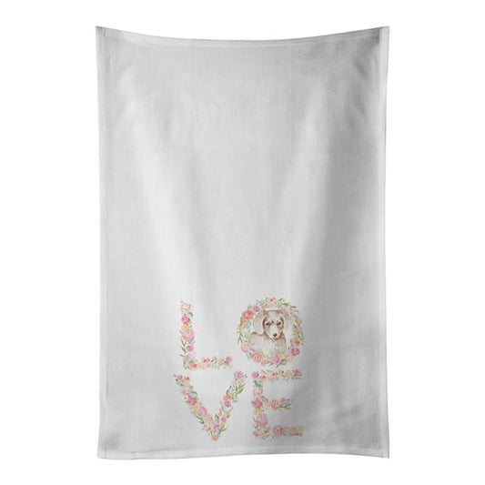 Carolines Treasures WDK4394WTKT 28 x 19 in. Unisex Dachshund No.10 Love White Dish Towels Kitchen Towel - Set of 2
