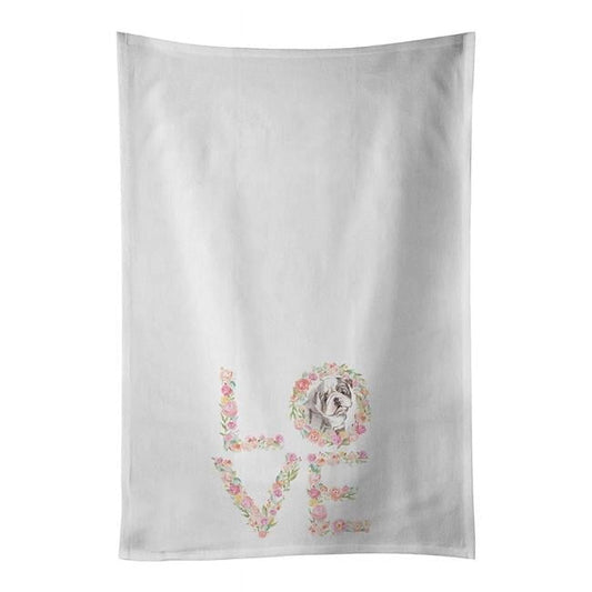 Carolines Treasures WDK4404WTKT 28 x 19 in. Unisex English Bulldog No.1 Love White Dish Towels Kitchen Towel - Set of 2