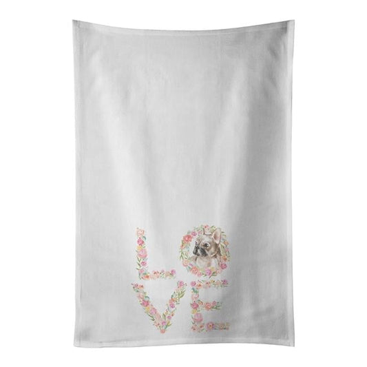 Carolines Treasures WDK4424WTKT 28 x 19 in. Unisex French Bulldog No.2 Love White Dish Towels Kitchen Towel - Set of 2