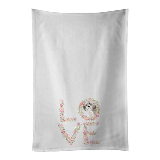 Carolines Treasures WDK4620WTKT 28 x 19 in. Unisex Shih Tzu No.2 Love White Dish Towels Kitchen Towel - Set of 2