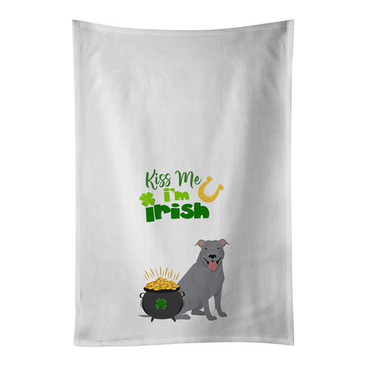 Carolines Treasures WDK4736WTKT Blue Pit Bull Terrier St. Patricks Day White Kitchen Towel Set of 2 Dish Towels 19 X 25"