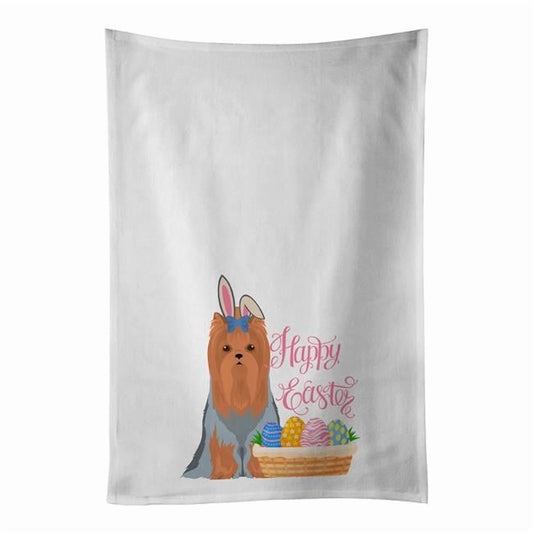 Carolines Treasures WDK5117WTKT 28 x 19 in. Blue & Tan Full Coat Yorkshire Terrier Easter White Kitchen Towel, Set of 2