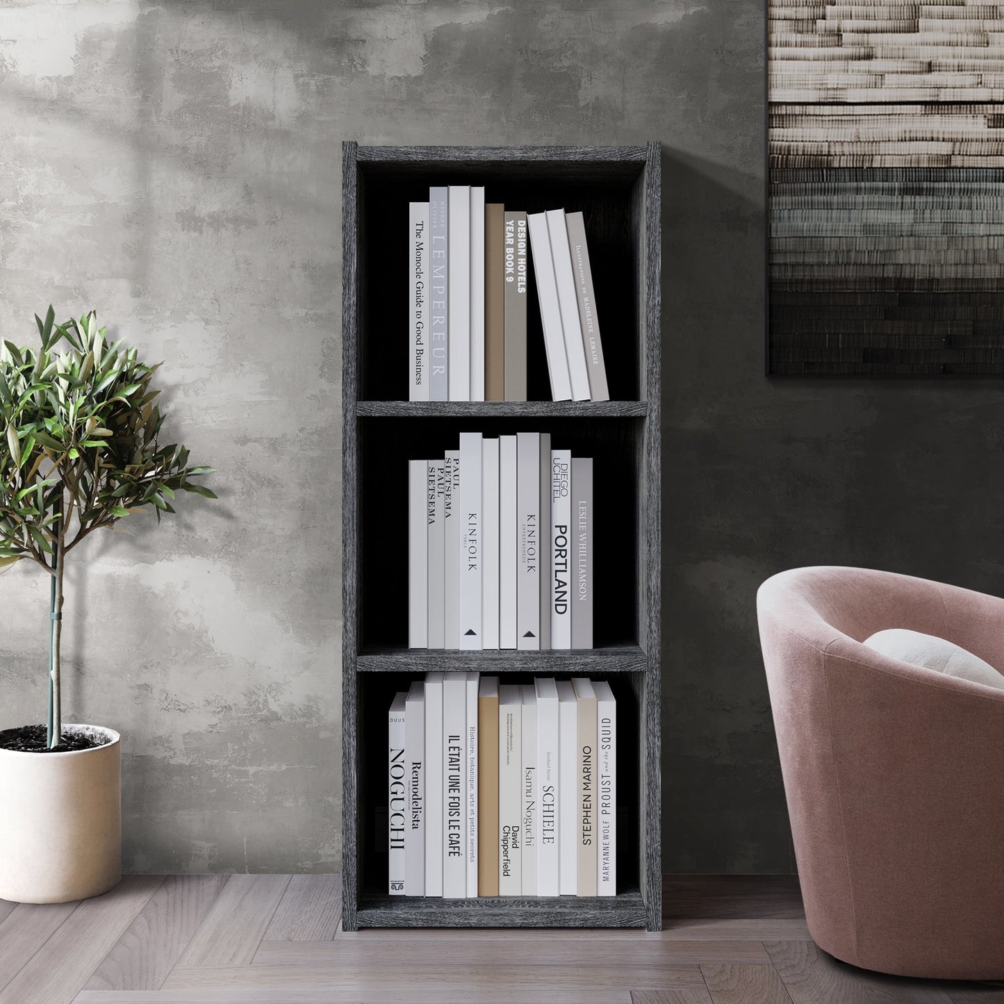 Castle Place Classic 3-Cube Open Shelf Wood Bookcase, Light Grey