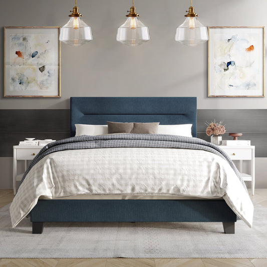 Castle Place Simple Linen Upholstered Full Bed, Blue