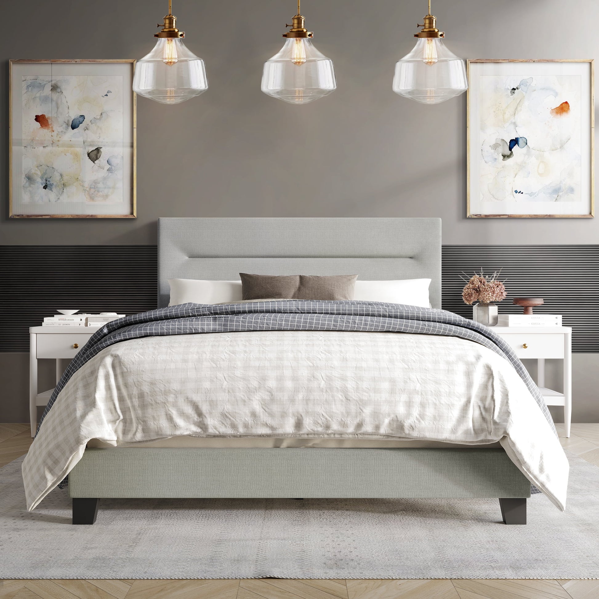 Castle Place Simple Linen Upholstered Full Bed, Grey