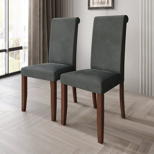 Castle Place Simple Sophisticated Velvet Upholstered Dining Chairs, Light Grey, Set of 2