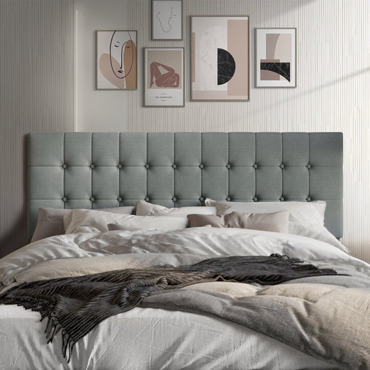Castle Place Upholstered Button Tufted Linen Headboard, Light Grey, Full