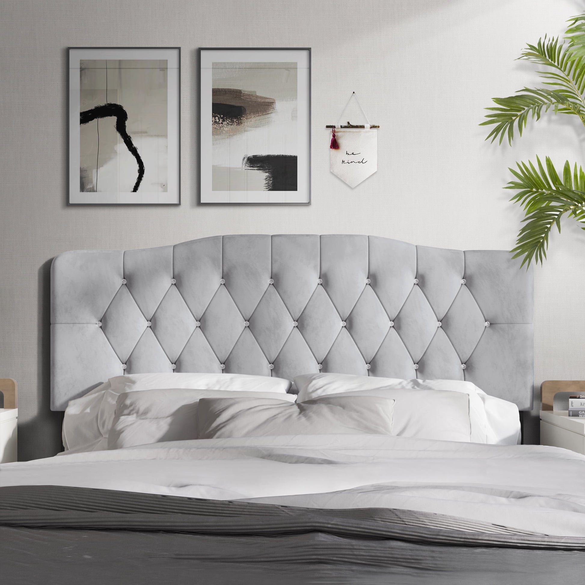 Castle Place Upholstered Tufted Headboard, Silver Grey Velvet, Twin
