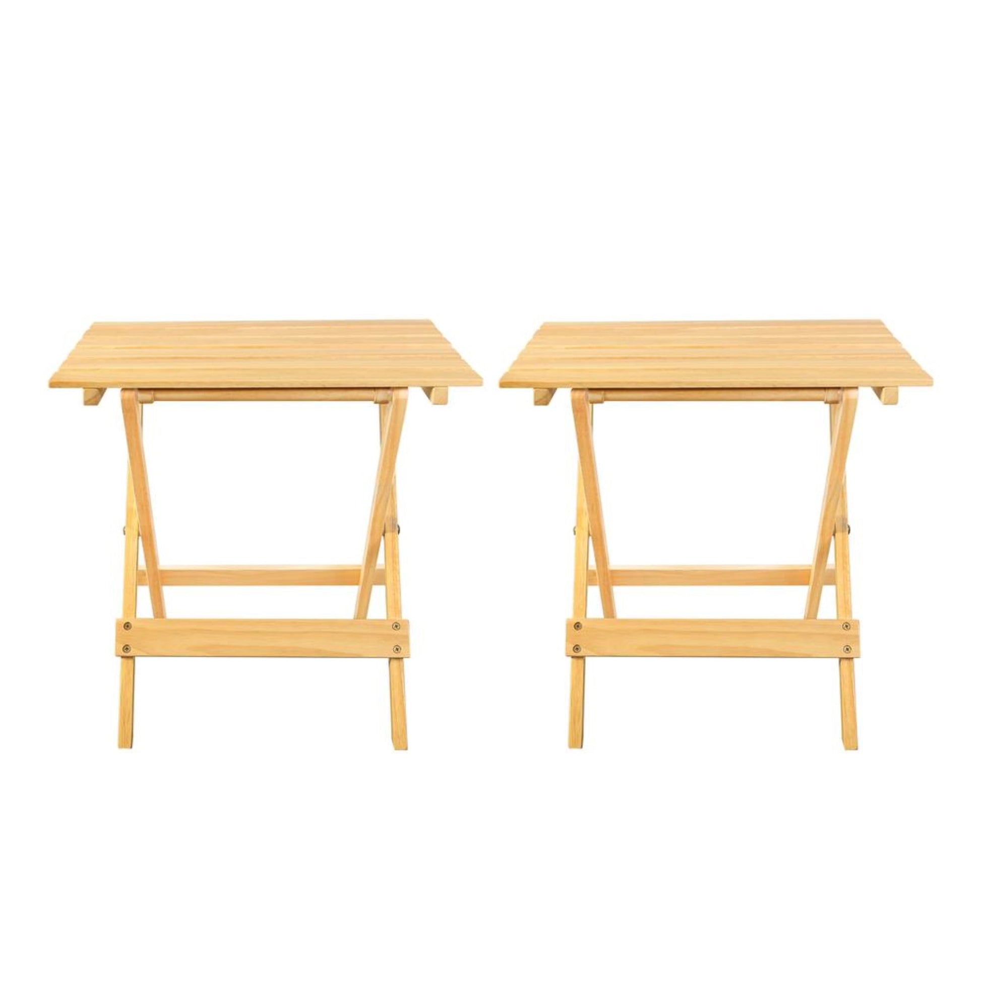 Mesa Auxiliar Plegable PortÃ¡til de Madera Maciza, Juego de 2 Piezas - Natural